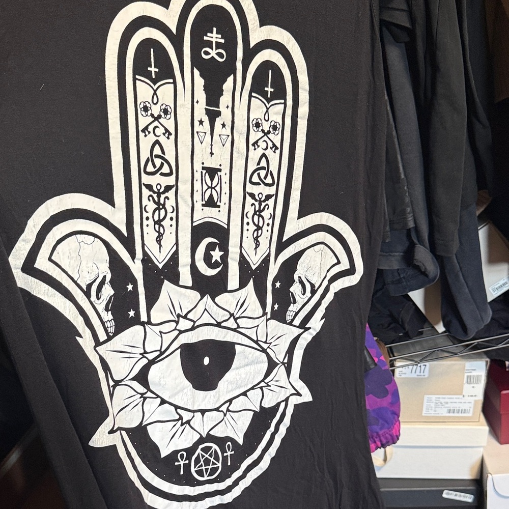 Killstar Hamsa Eye sleeveless Tee with White Print